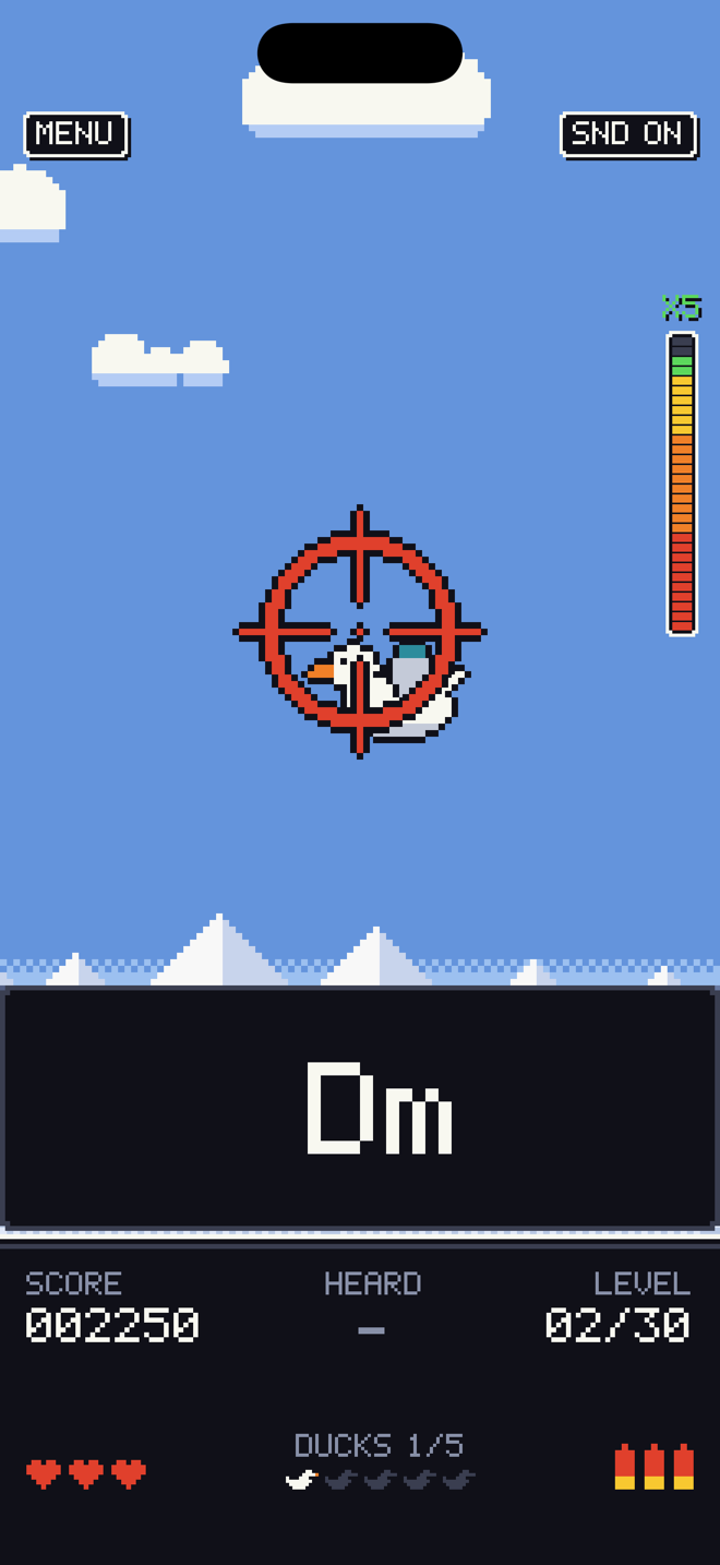 Chords mode: the chord to strum in the bottom panel, the duck near the sight